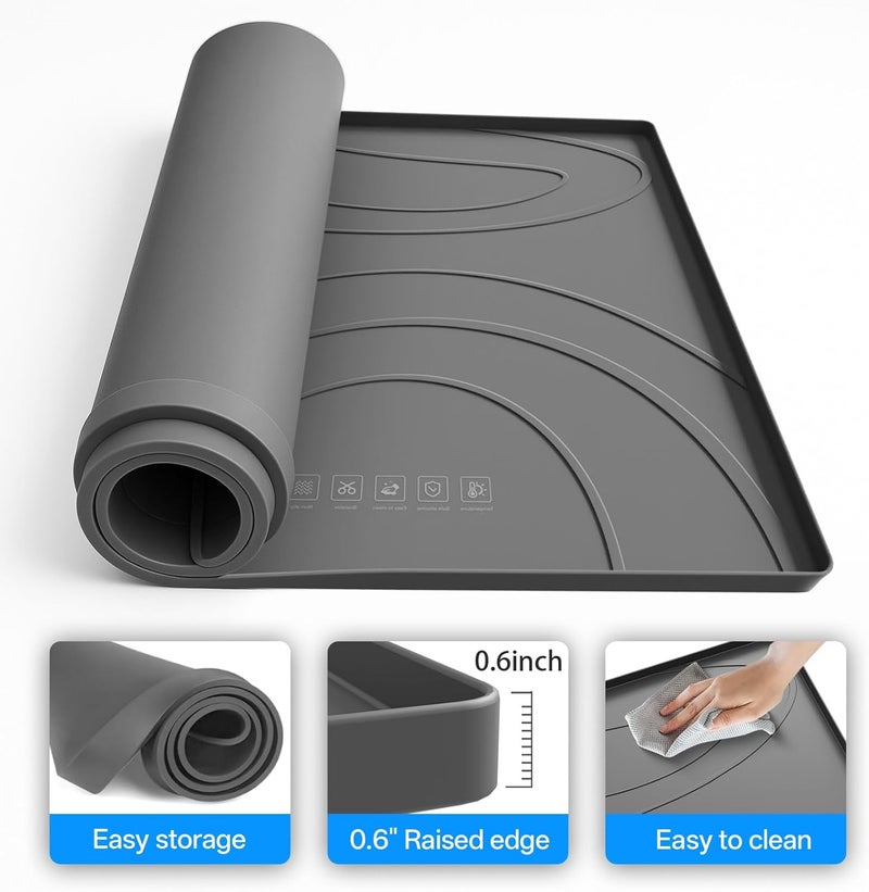 KVRG Washing Machine Drain Pan Silicone mat,Large 26.5" X 26.5" Non-Slip Waterproof Washer Drip Tray, Raised Edge Drip Mat for Under Dryer or Washer, Anti-Vibration,Floor Leak Protector for Laundry Room - Image 3